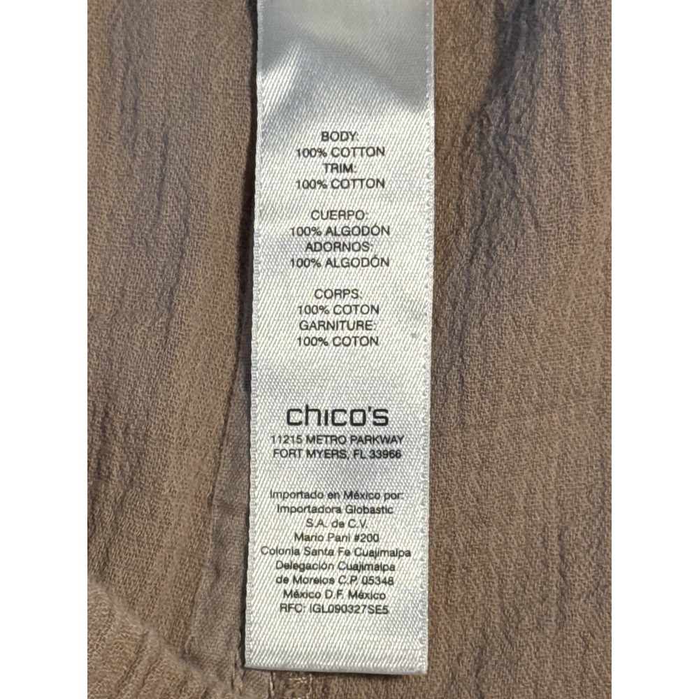Chicos Pull On Pants Size 2.5 Regular Cotton Gauze Taupe Casual - Picture 5 of 6